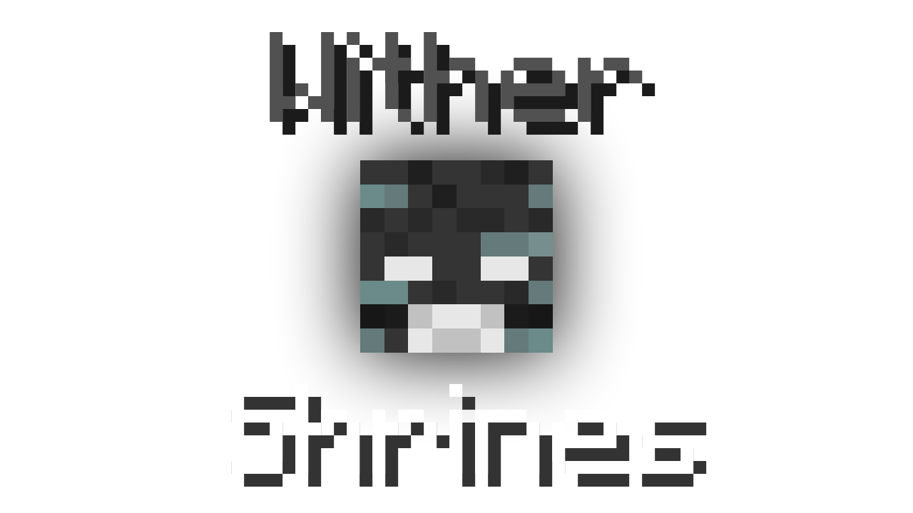 The text "Wither Shrines" with a Wither skull projectile seperating the two words